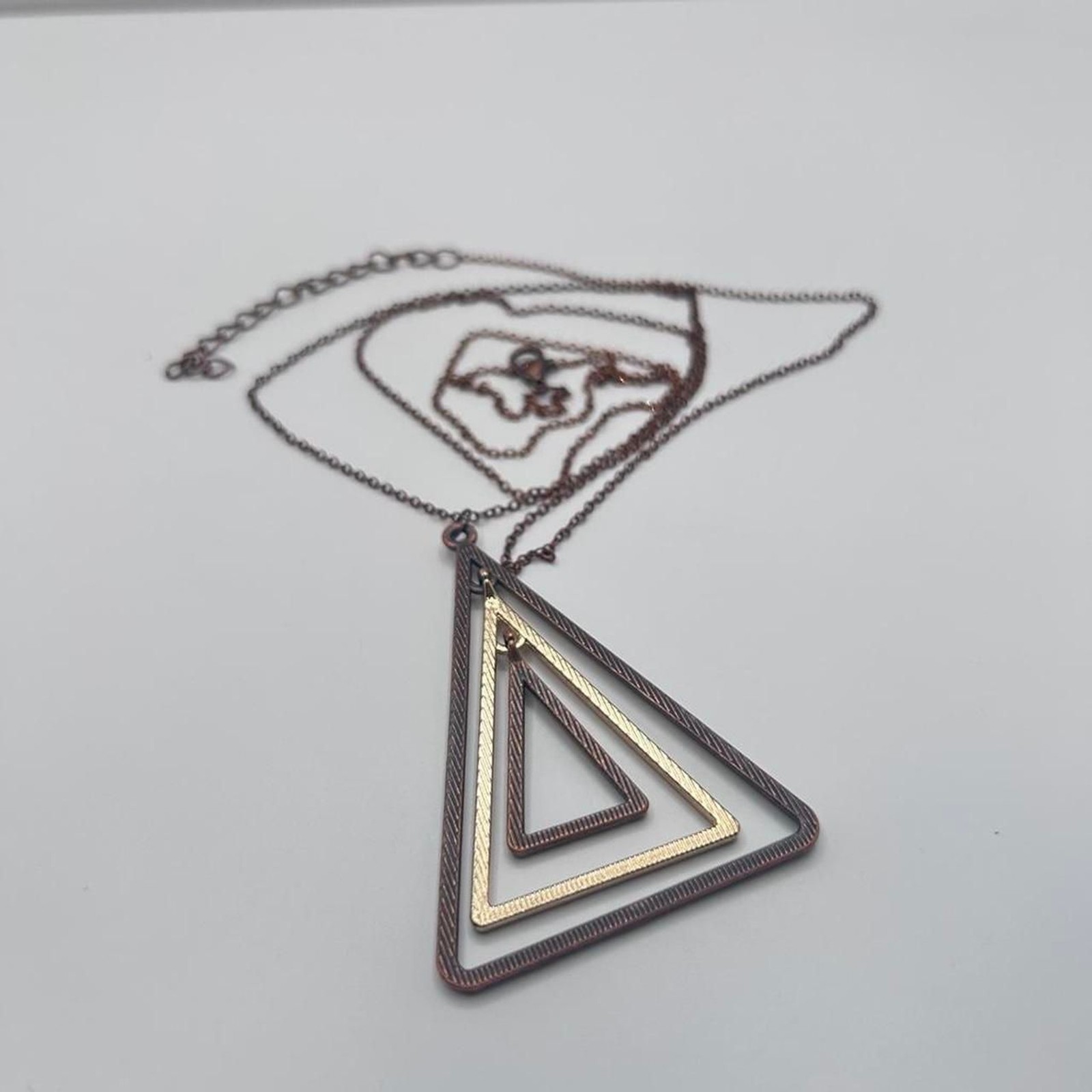 Copper Triangle Pendant Necklace Geometric Long Statement Layered