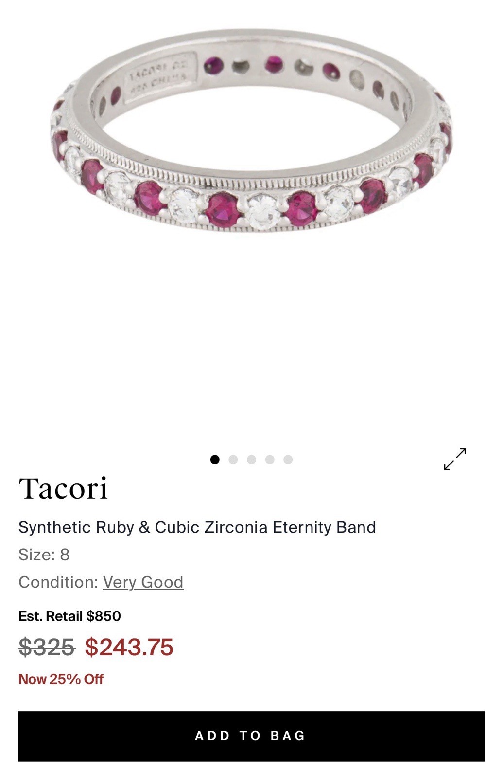 Tacori CZ 925 sybthetic ruby & cubic zirconia eternity band In very good