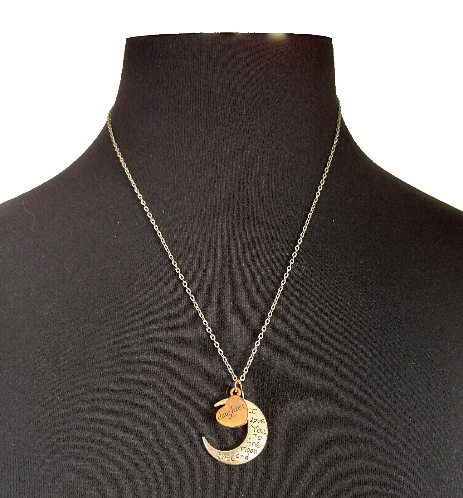 Daughter Love You To the Moon Silvertone /Brass Color Charm Necklace Adjustable
