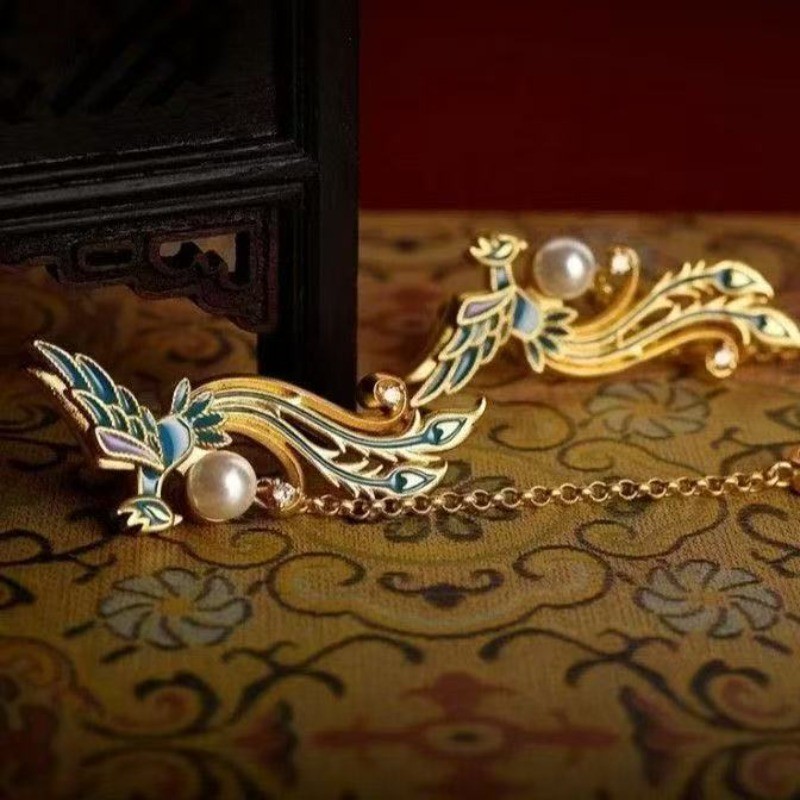 New Chinese Phoenix Long Tassel Stud Earrings Women