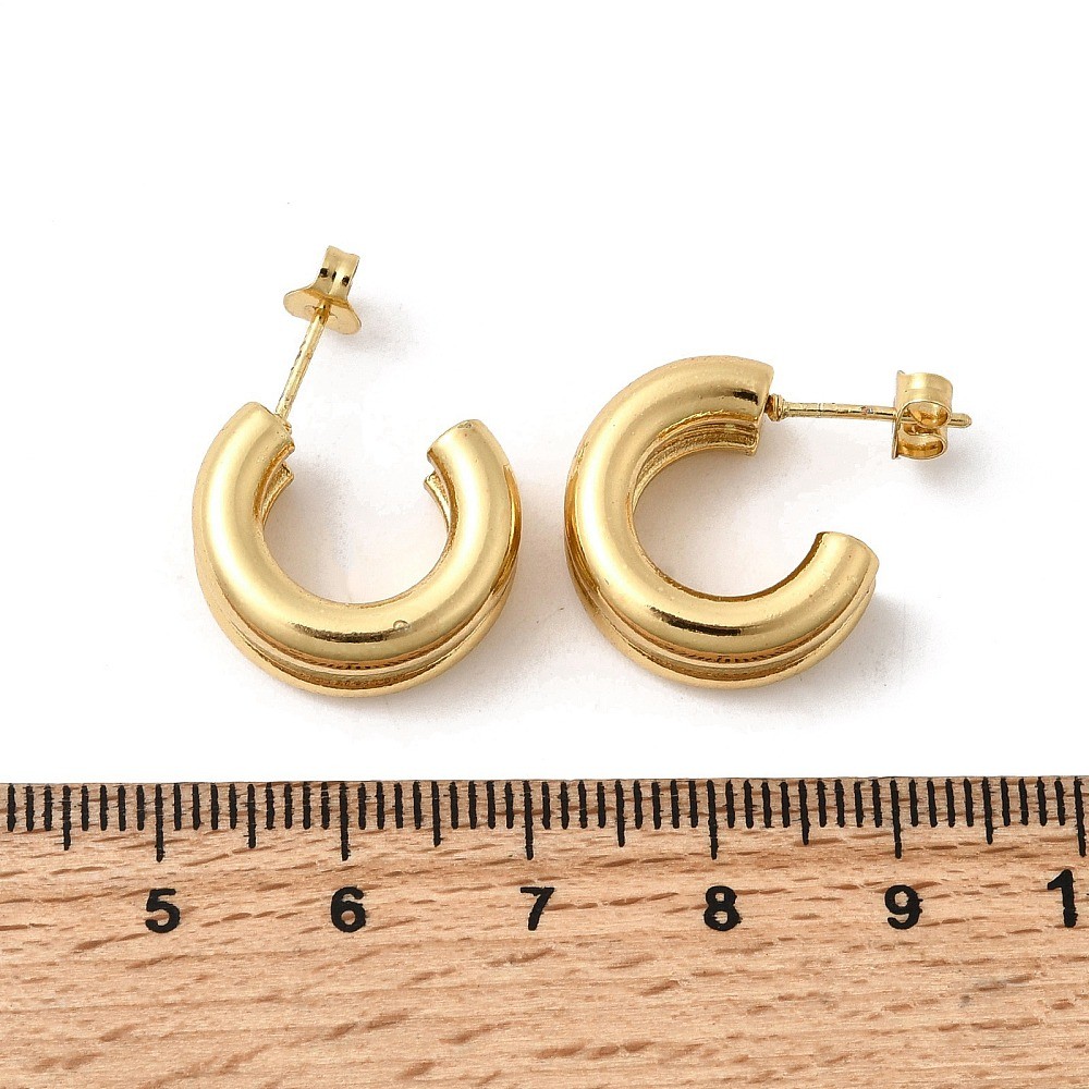 Stud Earrings Stainless Steel Gold Two-layer C-shaped 0.69 in Gift E118