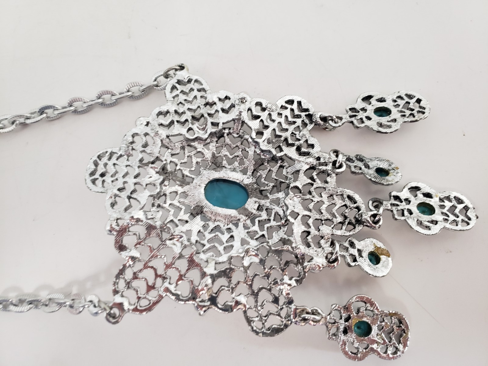 VINTAGE FAUX TURQUOISE DANGLE PENDANT NECKLACE