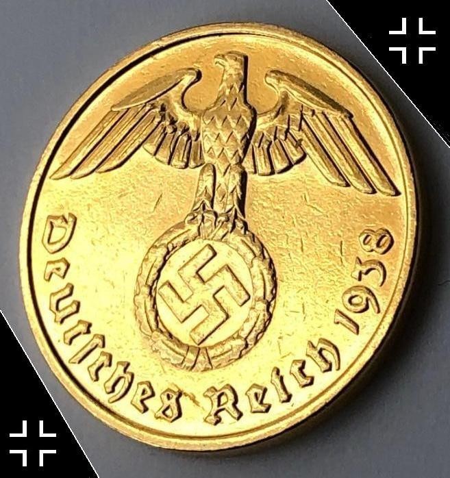 THOUSAND YEAR REICH Necklace – Gold Brass Reichspfennig Coin – WW2 Nazi Germany