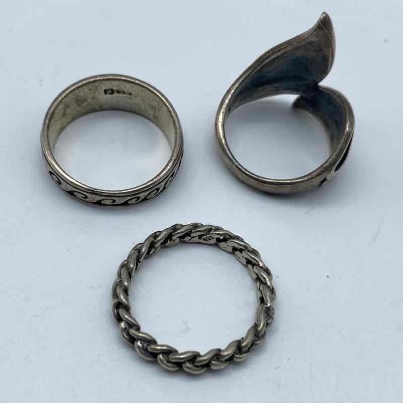 Sterling Silver 925 Ring Lot of 3 Leaf Wave Braided Band Sizes 6.25 6.5 7 13.1g