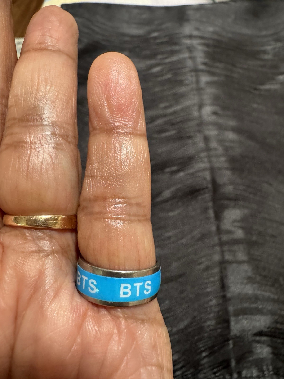 BTS K-pop ARMY Blue/Silver Stainless Steel Ring Band Fan Jewelry Size 4