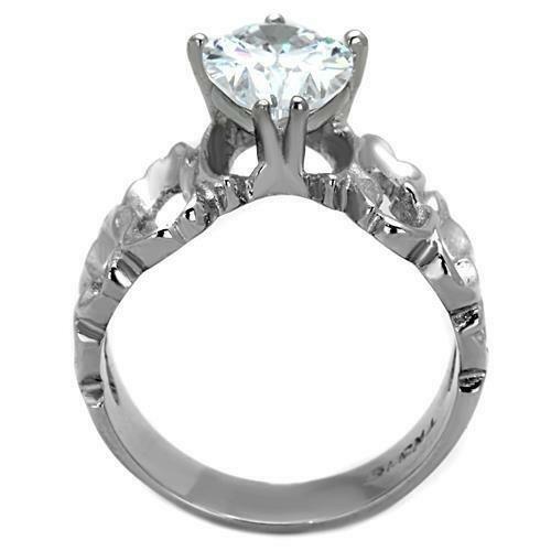 TK1534 – High polished (no plating) Stainless Steel Ring with AAA Grade CZ in