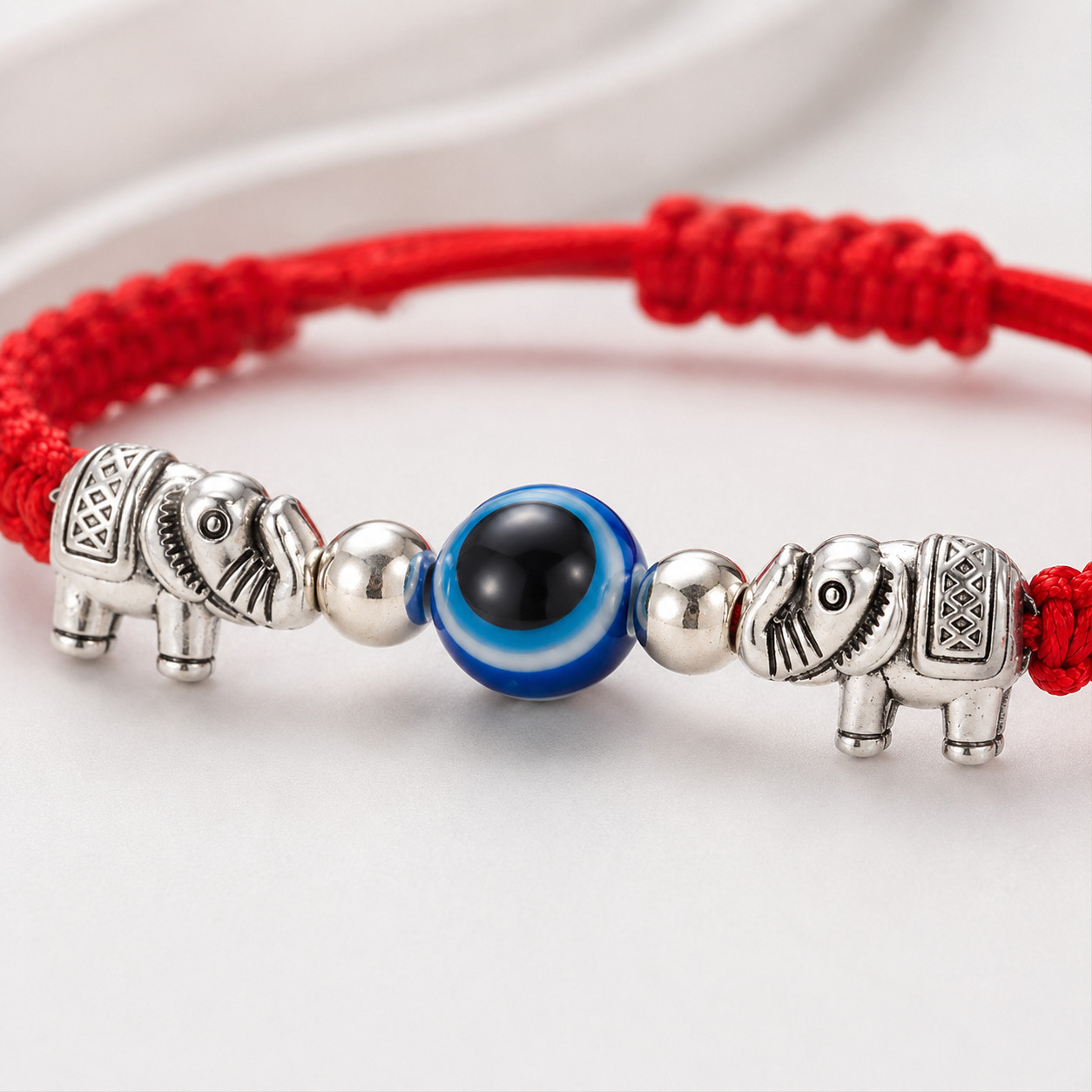 Adjustable Red String Bracelet Blue Evil Eye Elephant Charm Lucky Unisex Jewelry