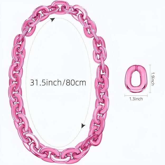 Pink Hip Hop Large Acrylic Thick Plastic Cuban Link Chain Necklace 32in 80cm