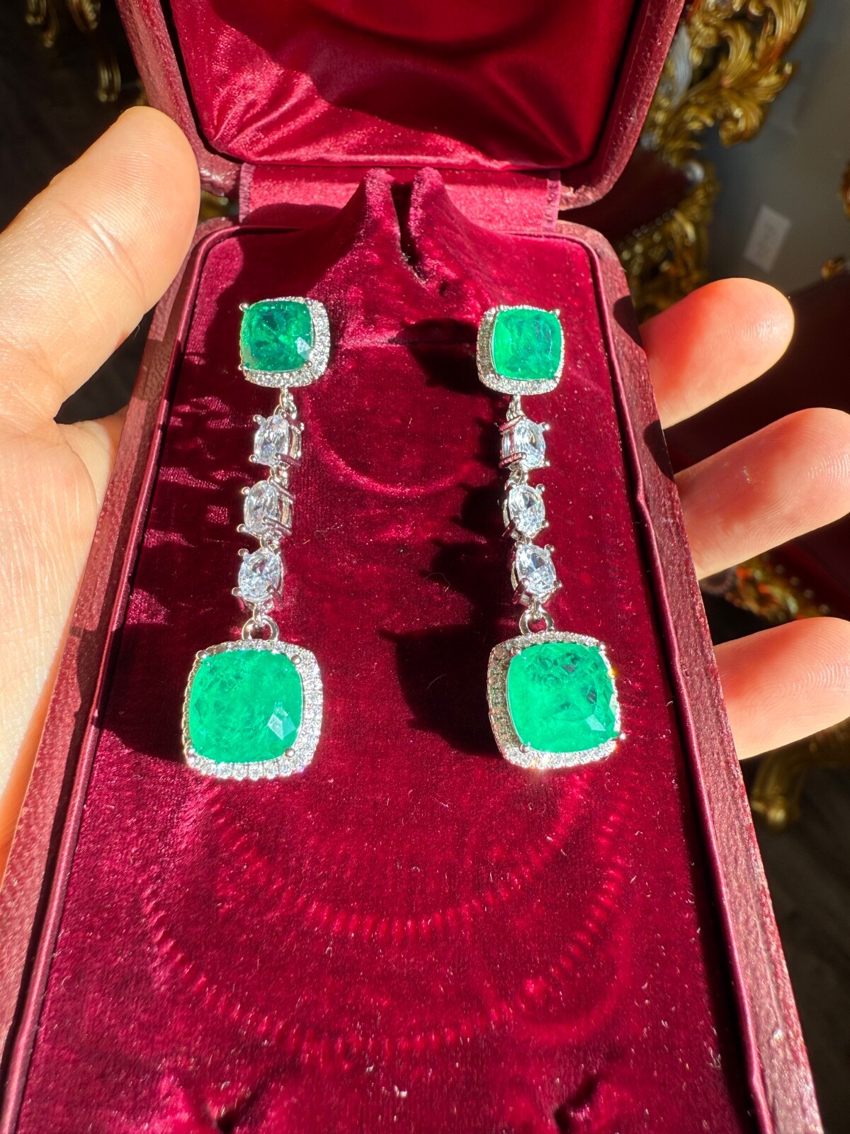Star Of Hollywood, Emerald Dangle Drop Earrings