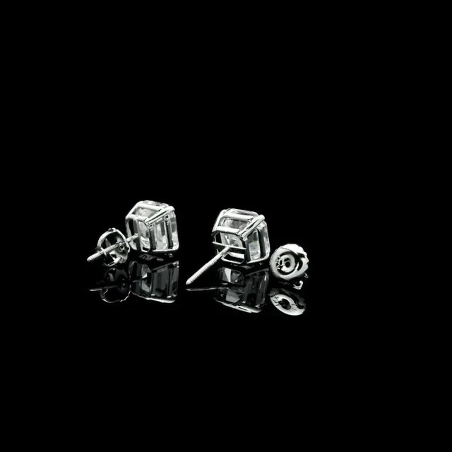Silver 2Ct Asscher Simulated Diamond Solitaire Stud Earring 14KWhite Gold Plated