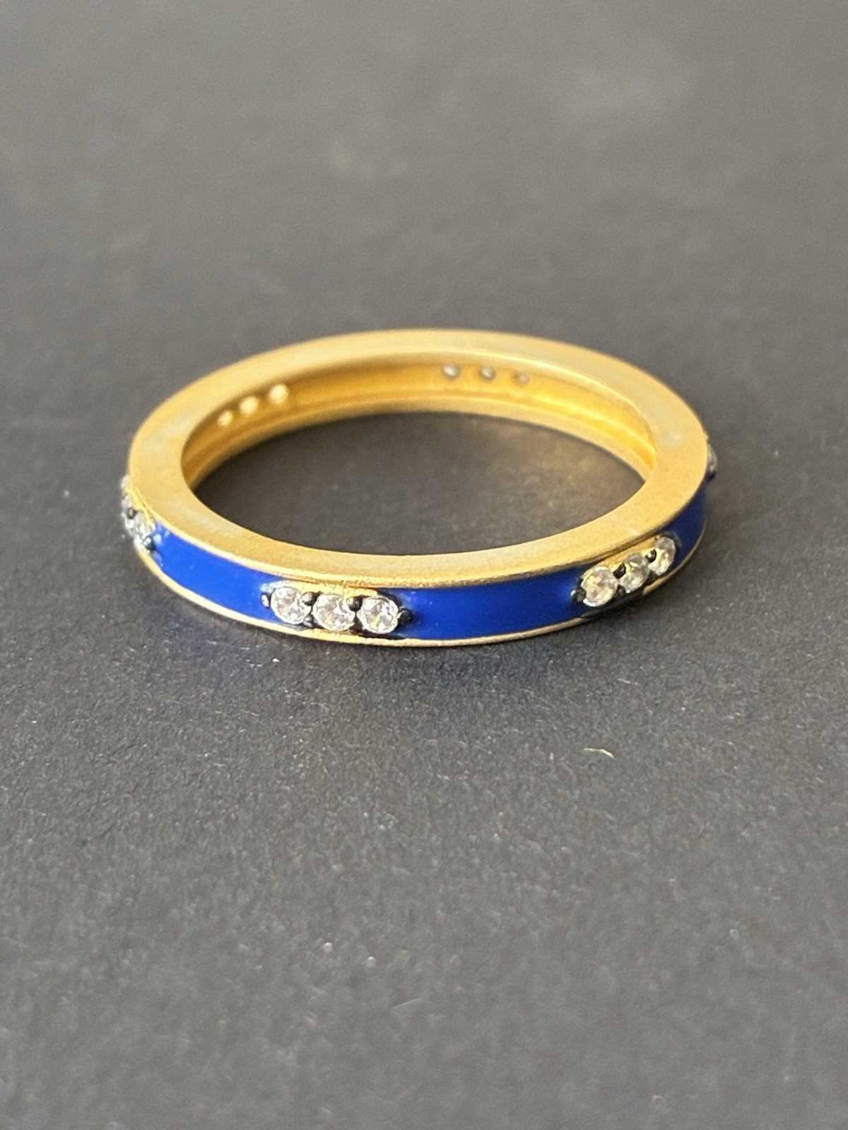 Freida Rothman Sterling Silver 925 Gold Tone Blue Enamel Band Ring Sz 8