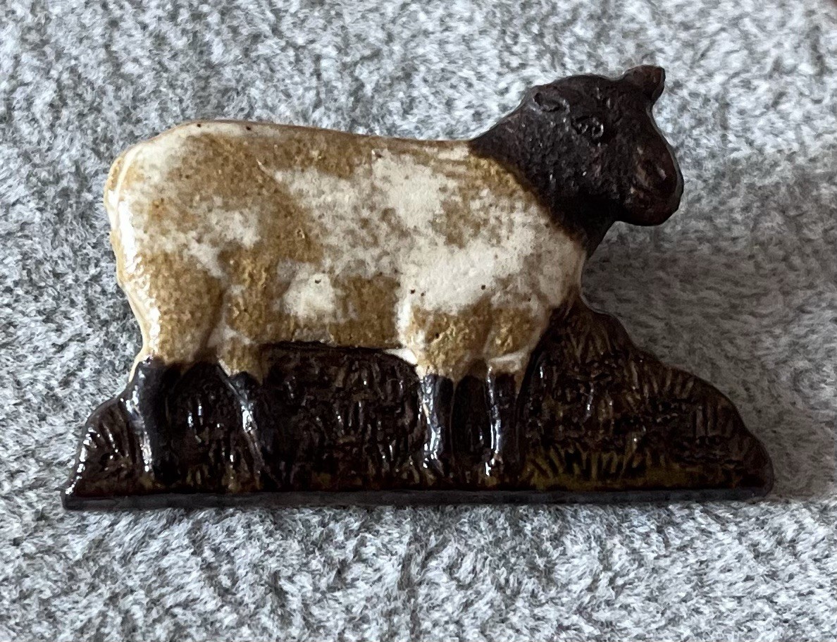 Ceramic Sheep Brooch, Hand Finished Vintage Style, Very Good Condition