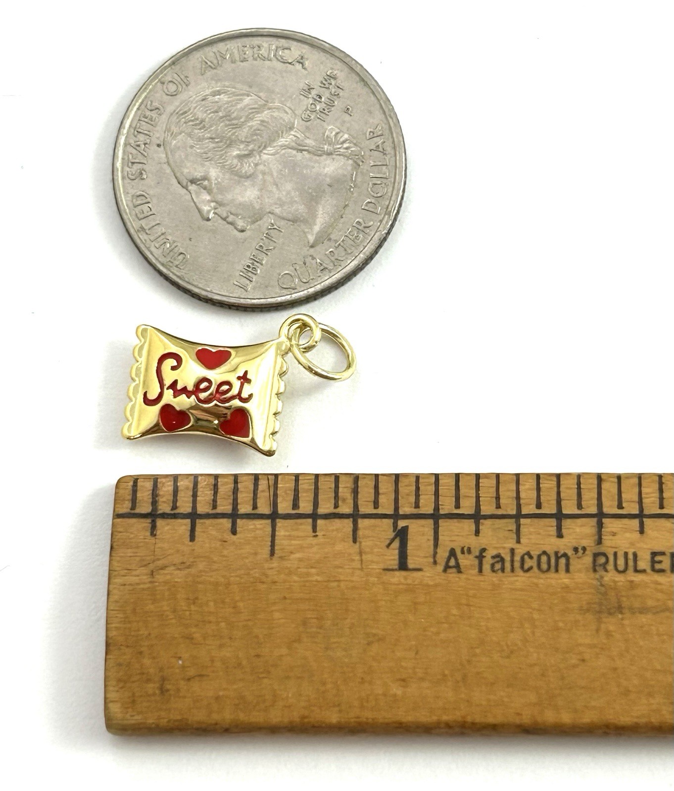 Tiny Candy Charm Necklace Pendant Gold Plated Enamel Heart “Sweet” Jewelry
