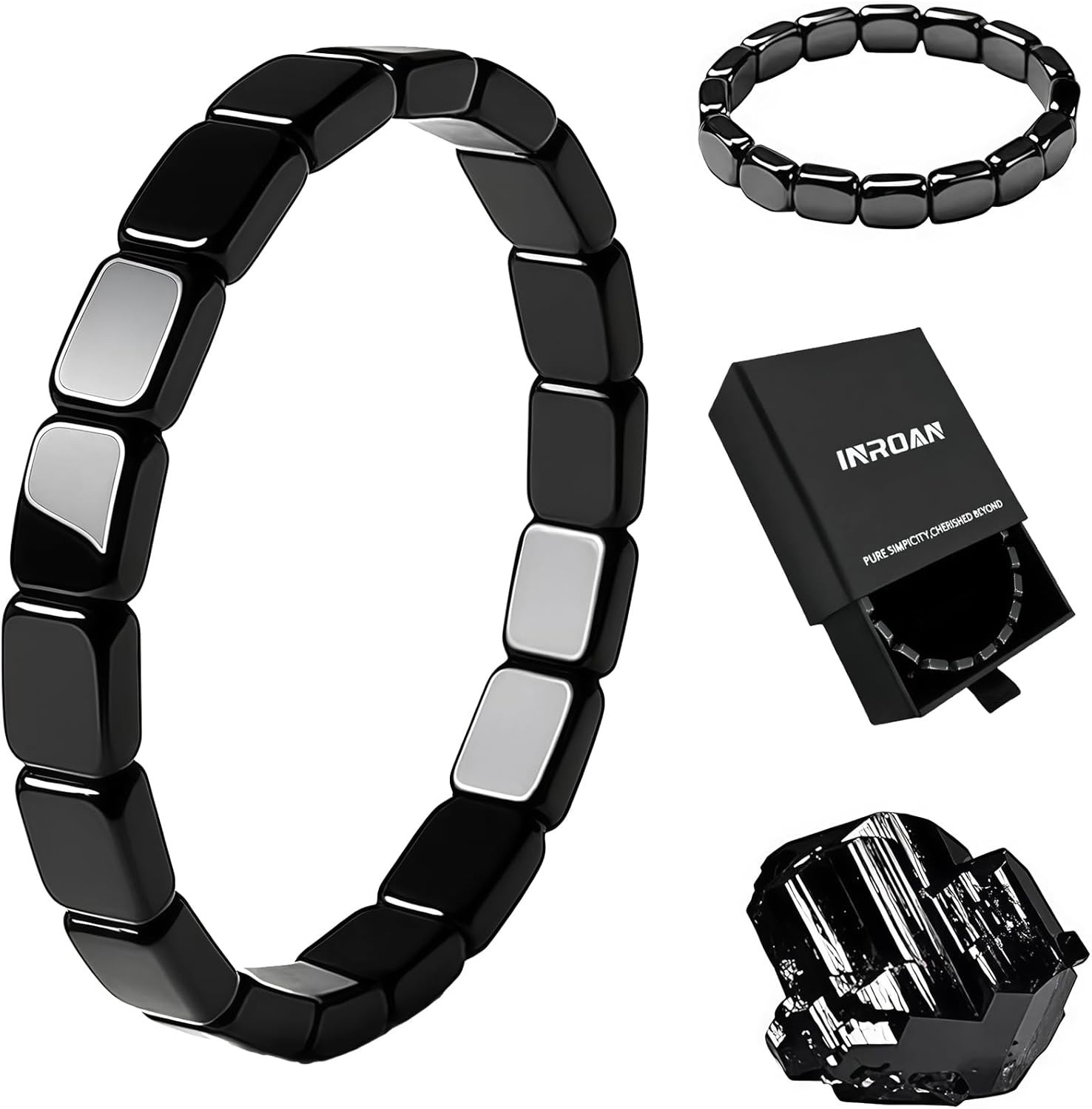 Hematite Bracelet for Men Natural Stone Beads Elastic Therapy Confidence Gift