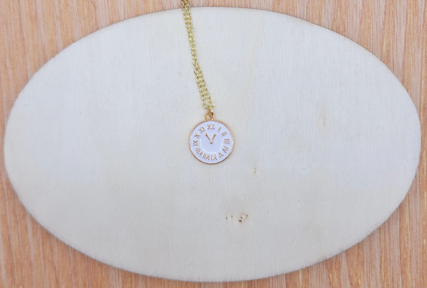 Small size Clock necklace, Clock earrings, White clock necklace, Black clock