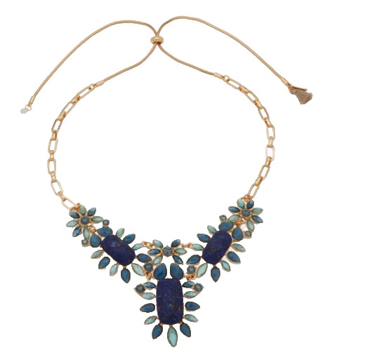 Lonna & Lilly Gold Tone Blue Stone Cluster Frontal Necklace NWT RP $78