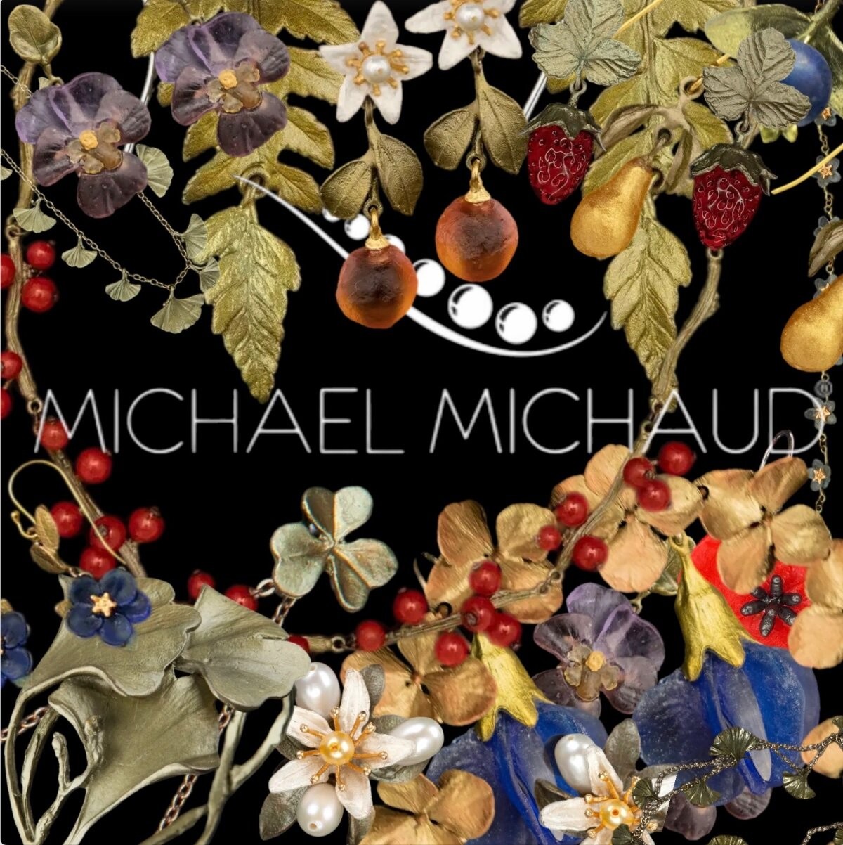 Michael Michaud White Hydrangea Statement Necklace Jewelry Gift 22K GP 9608