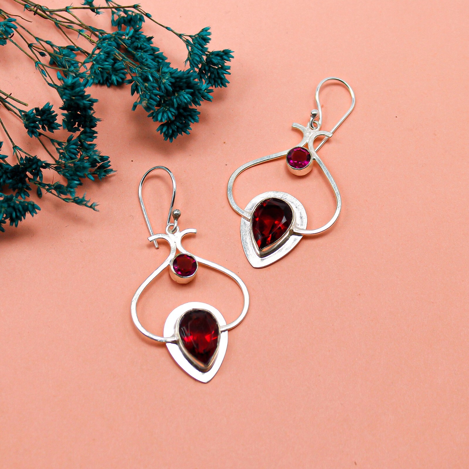 Pink Rubellite Gemstone Jewelry 925 Silver Handmade Earrings 2.2″ For Girlfriend