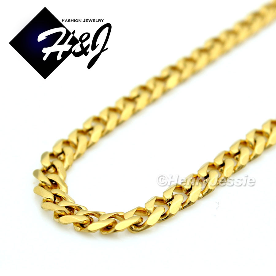 20″Men Women Stainless Steel 3mm Gold Plated Miami Cuban Curb Chain Necklace