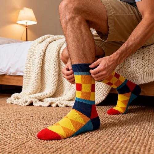 Funny Novelty Socks for Men Women Colorful Funky Cotton Crew 6-12 Caihongse