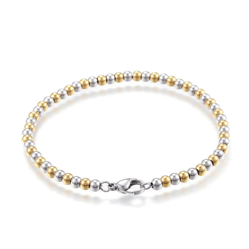 Stainless Steel Beaded Bracelet Lobster Gold Silver 7.6″ 195mmx4mm Z232
