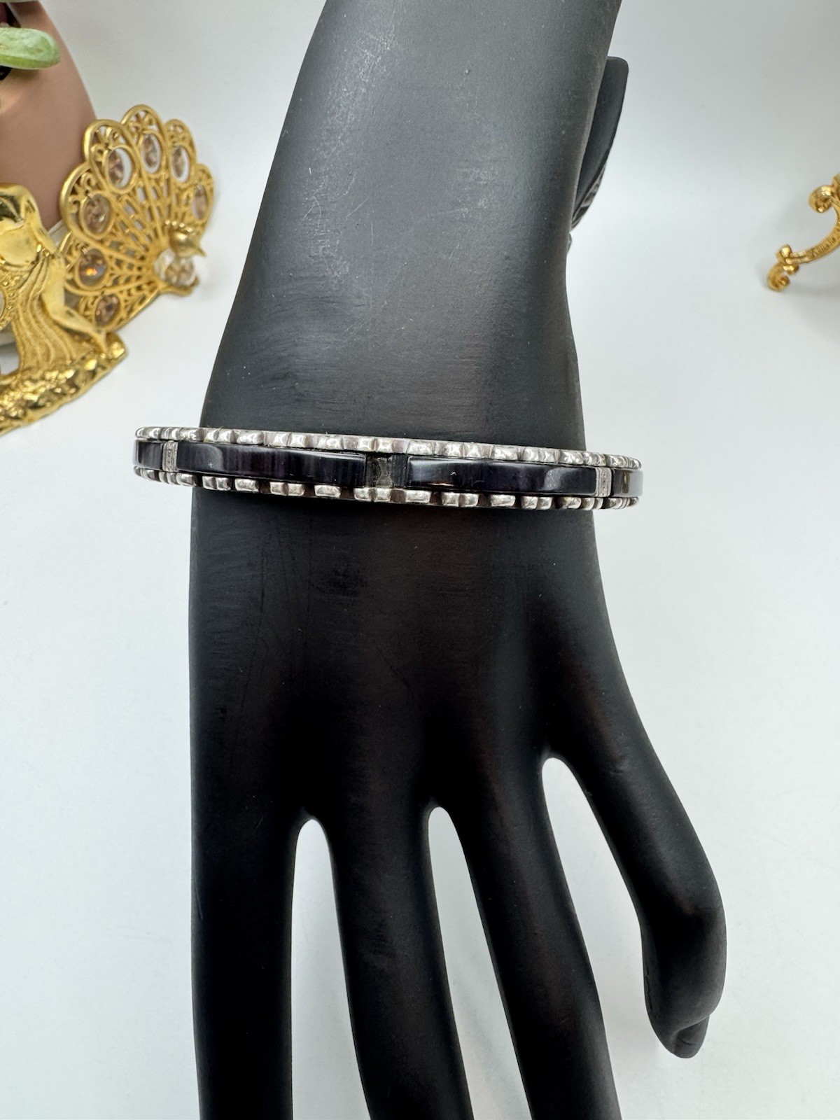 Brighton Whit Black Acrylic Inlay Bracelet Silver Plated (Read)