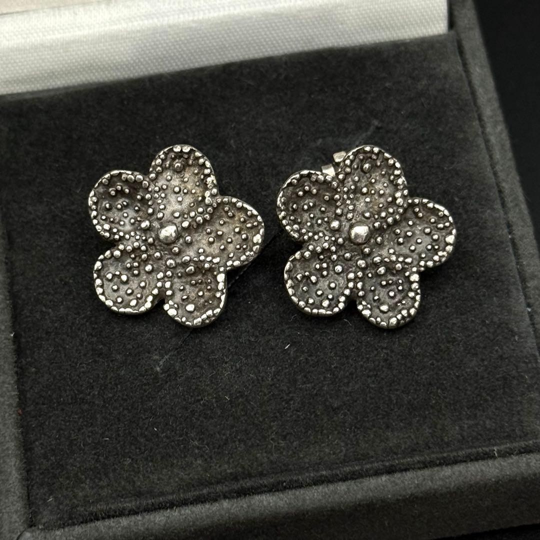 Yves Saint Laurent Earrings YSL Flower Engraving Vintage Silver Tone From Japan
