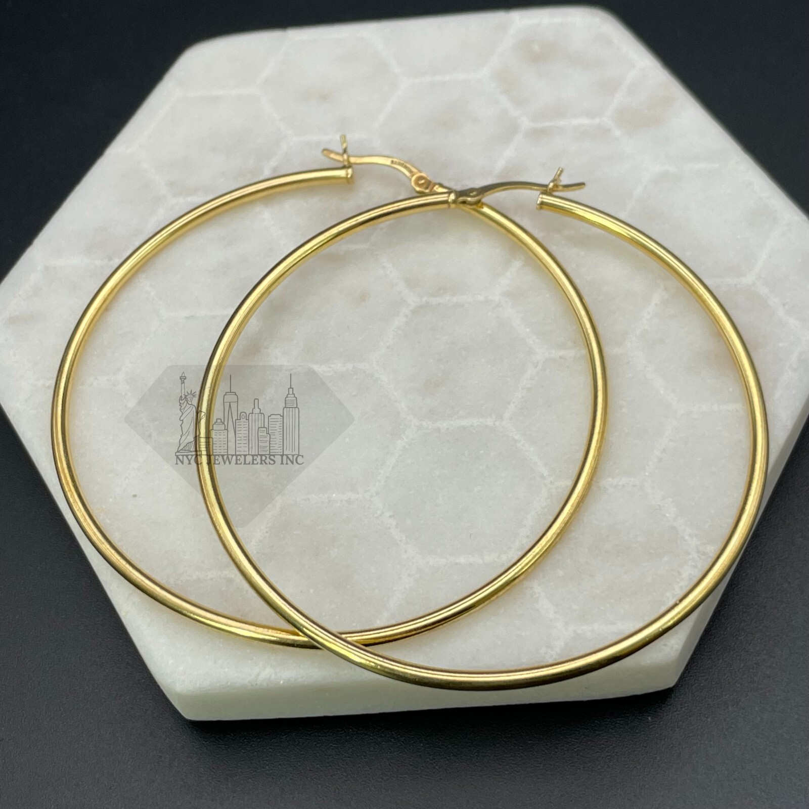 14K Gold Plated 925 Sterling Silver Large 60MM Hoop Earrings Men Women