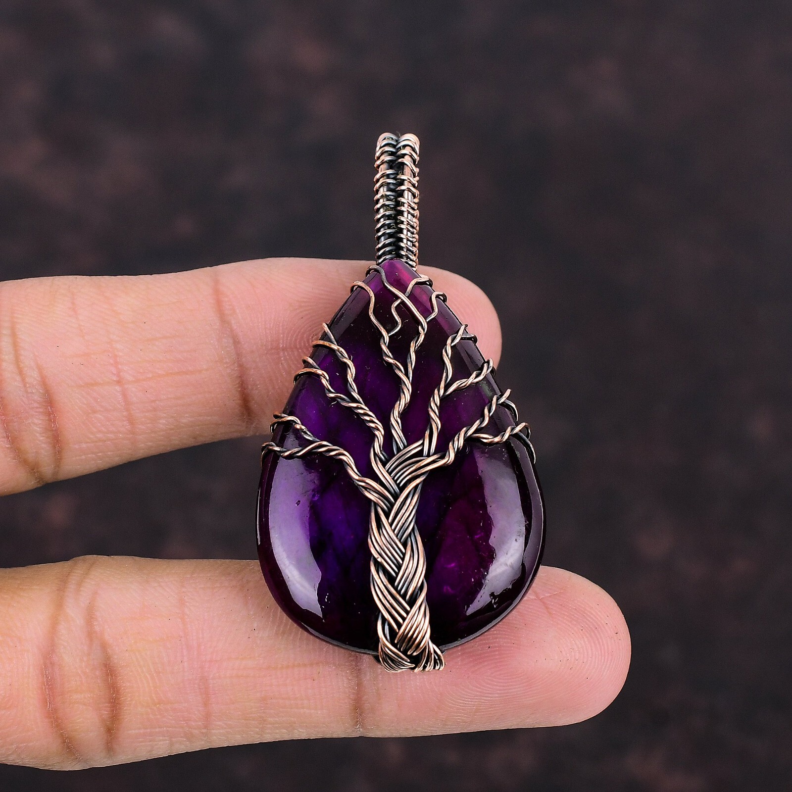 Pink Fire Labradorite Copper Friend Gift Wire Wrapped Tree Of Life Pendant 2.36″