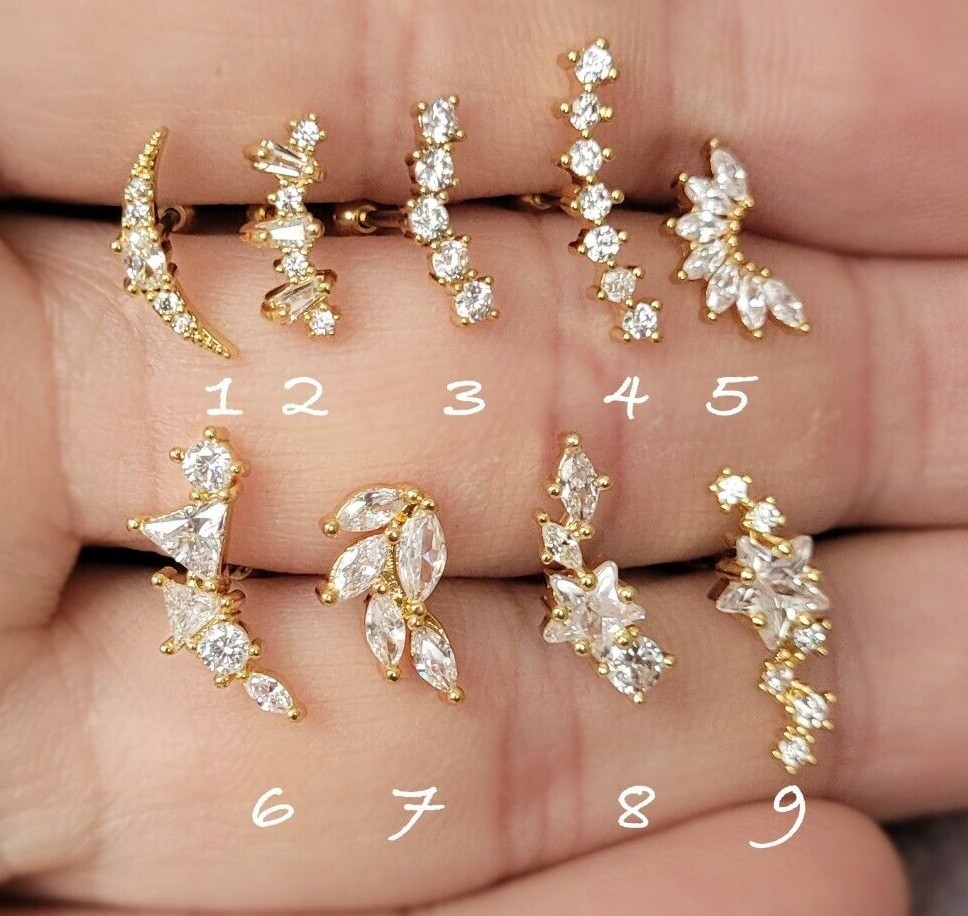Beautiful Gold Silver Rose Cartilage Helix Conch Earrings Surgical steel UK-Made