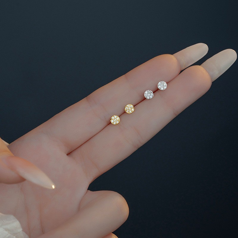 Sparkling Clear CZ Pavé Round Tiny Mini Stud Earrings Unisex Women Men Gift