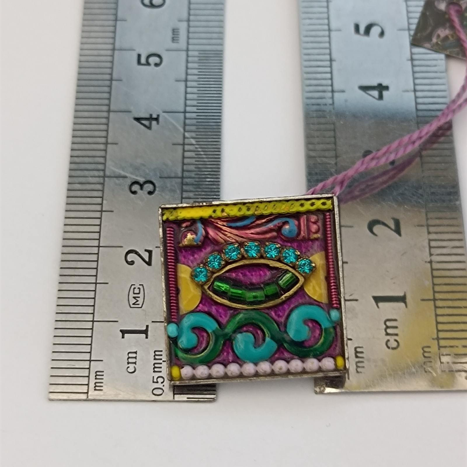 ADAYA Colorful Mosaic Brooch Eye Design Small Square Pin Folk Expressive Gift