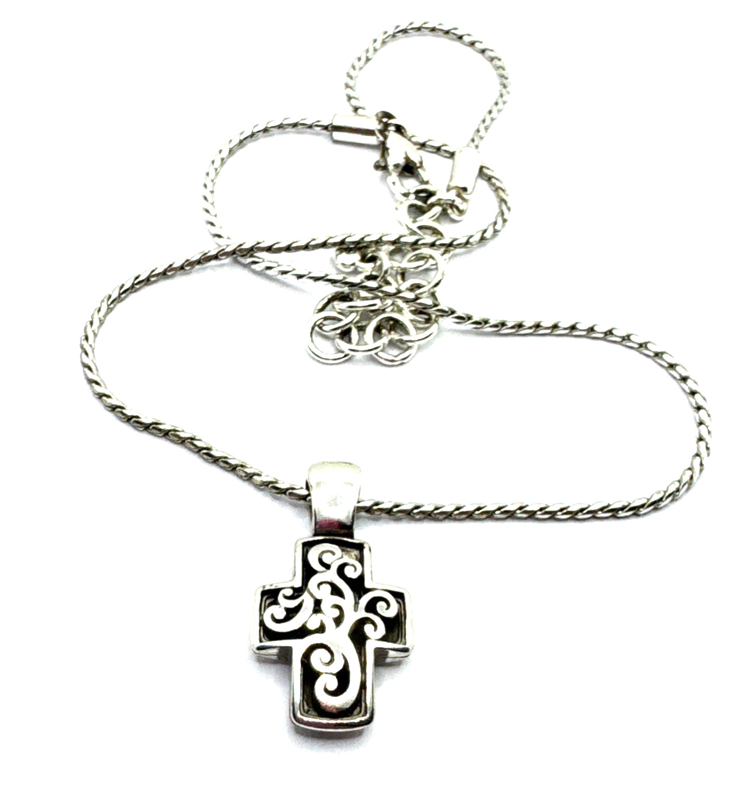 Brighton Sacred Cross Contempo Crystal Encrusted Reversible Silver Necklace 18”