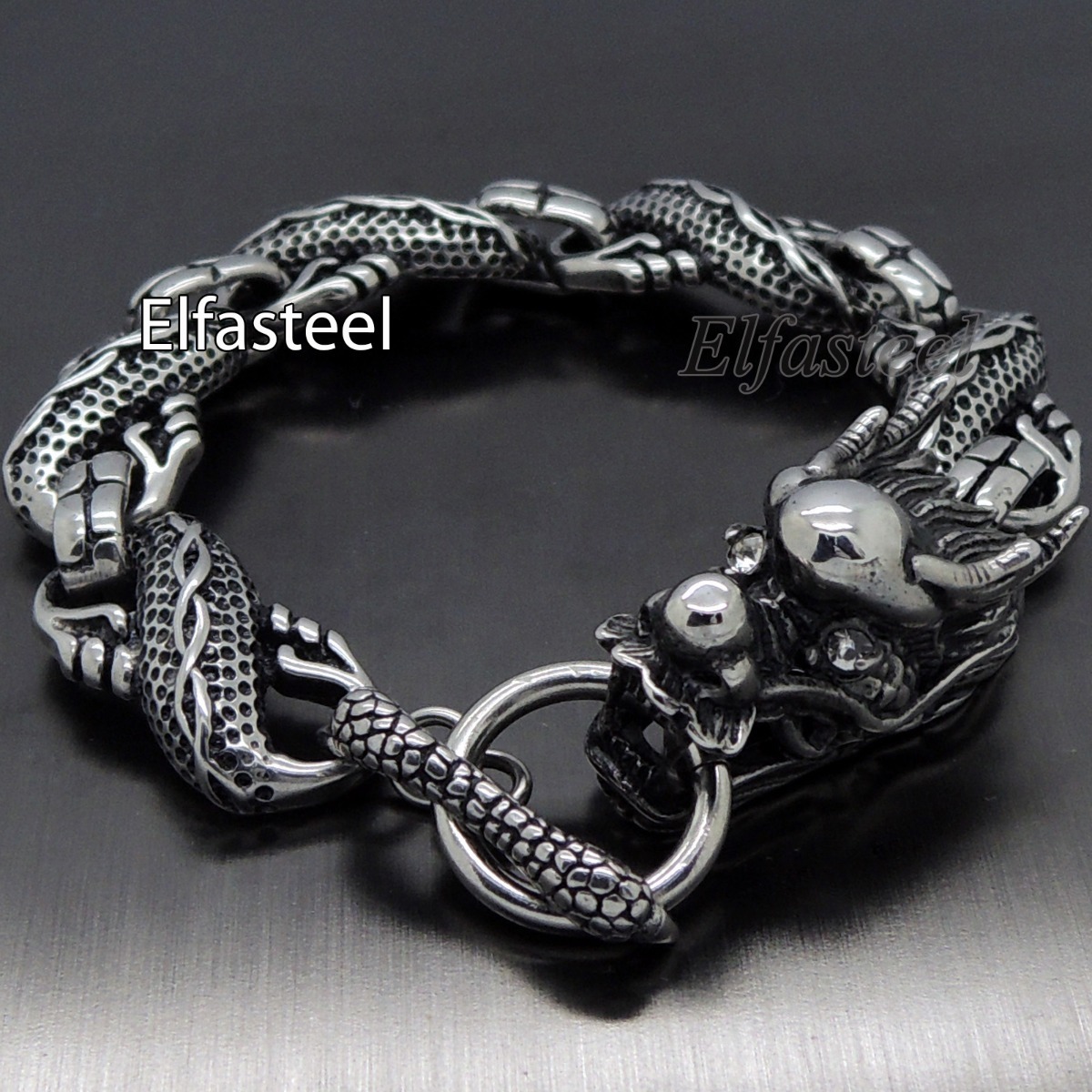 MENS 8.5″ / 21cm DRAGON Link Stainless Steel Chain Bracelet