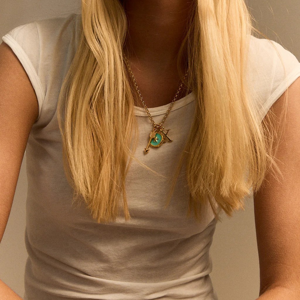 Rolo Chain Necklace Brass Metal arrow compass and X CZ pendant Necklace