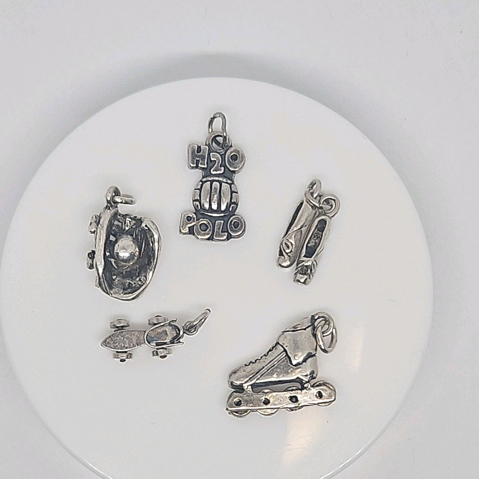 Lot of 5 Sterling Sports Pendants Charms Roller Skate H20 Polo Ballet Baseball