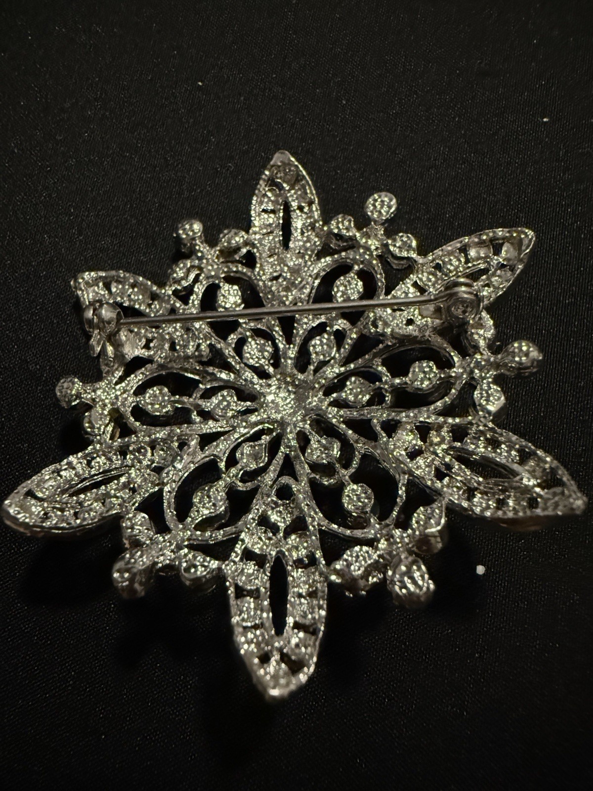 Silver Tone Snowflake Brooch Pin, Clear Round Rhinestone Cluster