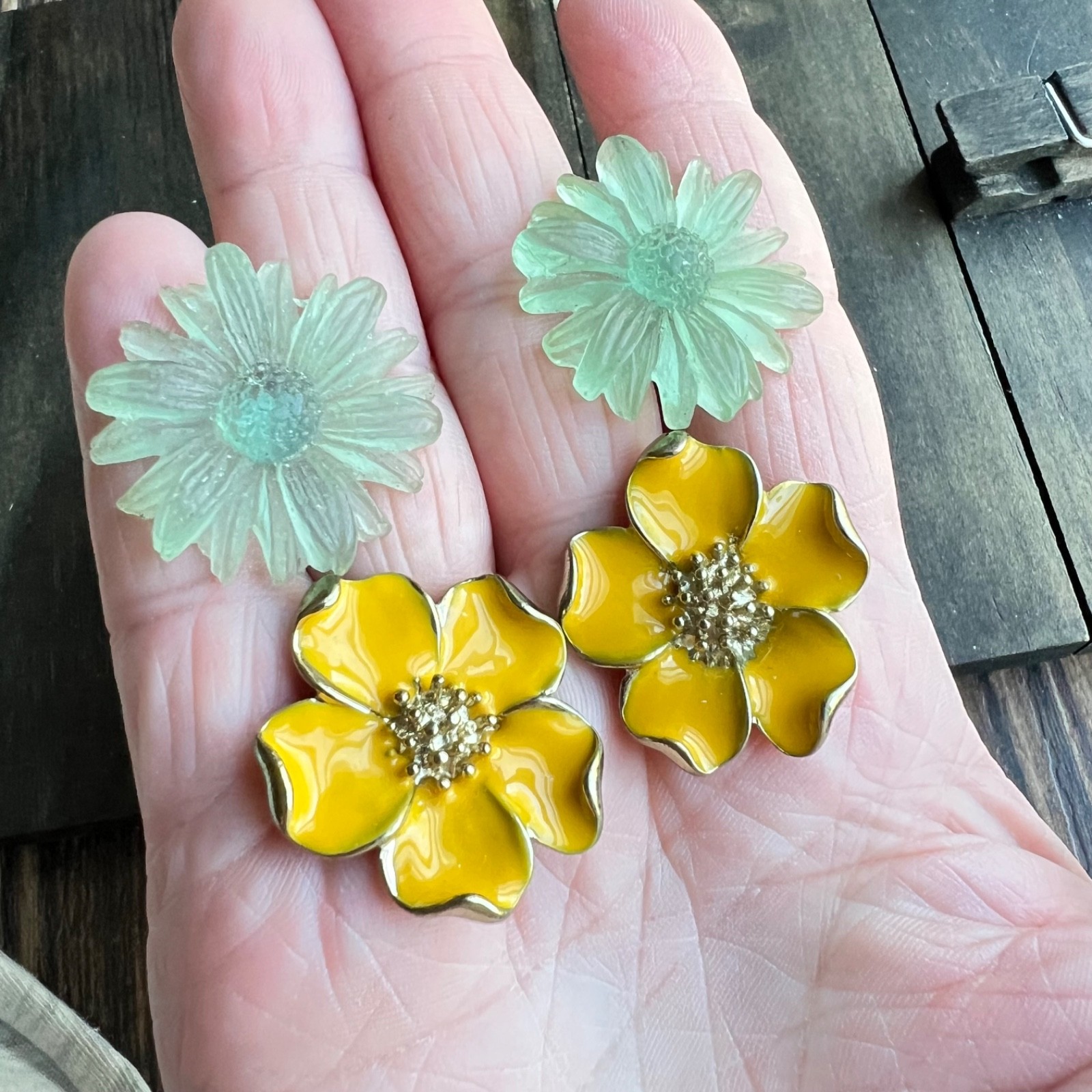 ⁠8 Pair Floral Stud Earring Lot Cottagecore Statement Enamel Flower Resin Retro⁠