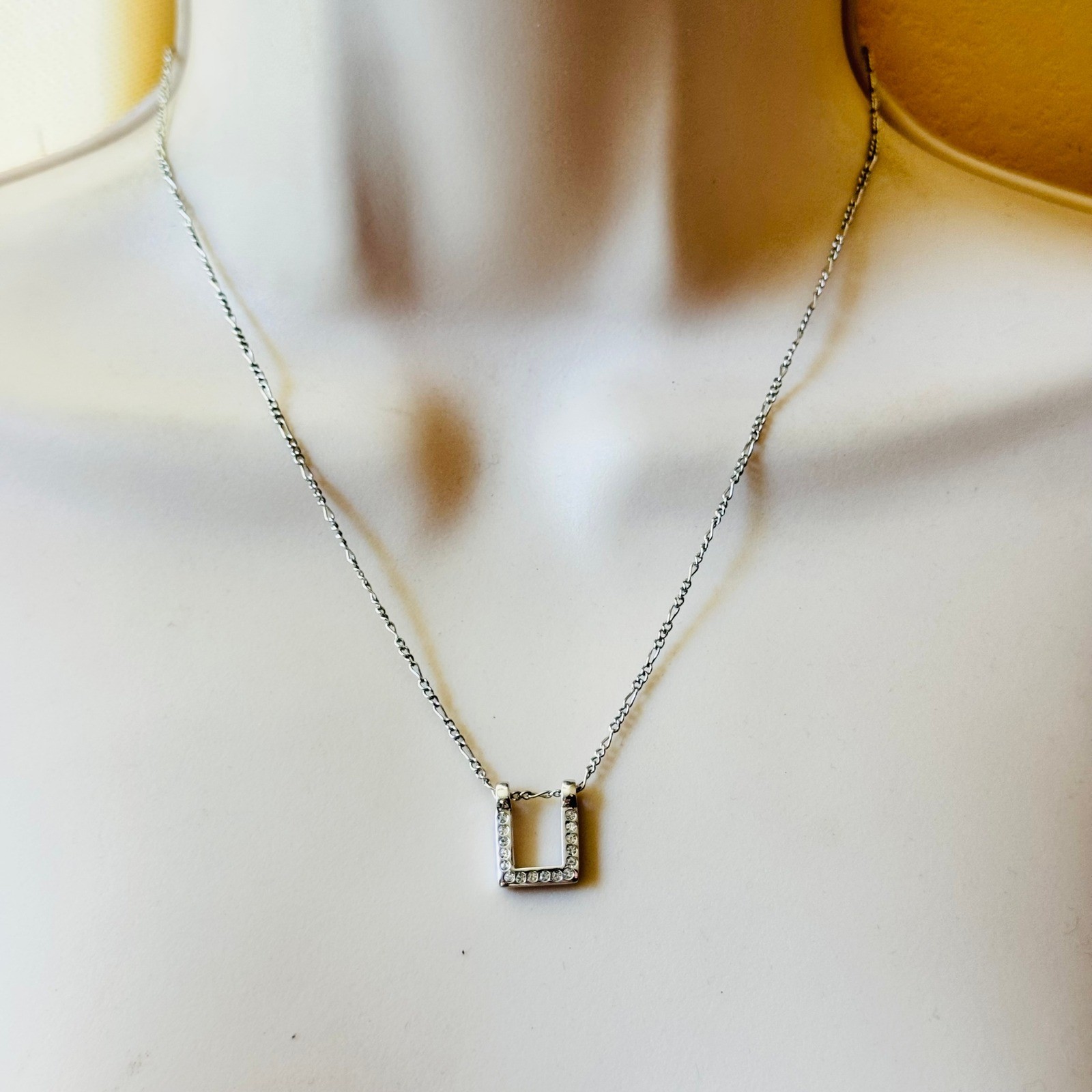 Swarovski Necklace Swan Signed Austrian Crystal Rhinestone Rhodium Plated 19″