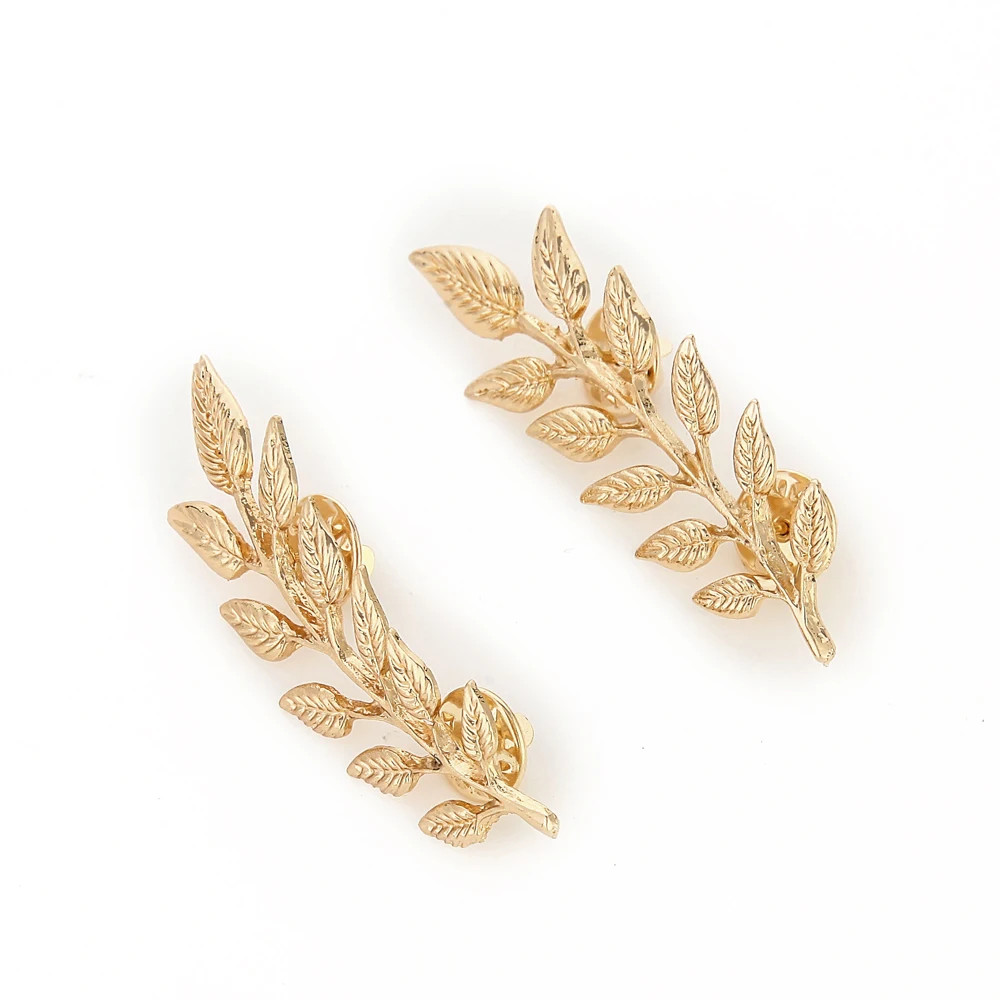 1 Pair Golden Alloy Tree Branch Shape Brooch for Women Men Suit Shirt Collar.