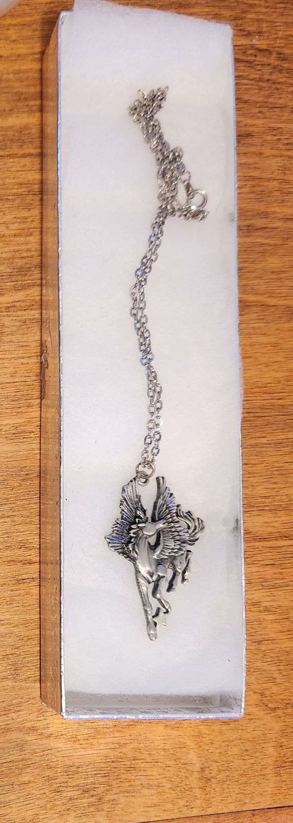 Vintage JJ Jonette Jewelry Pewter Pegasus Pendant Necklace Flying Winged Horse