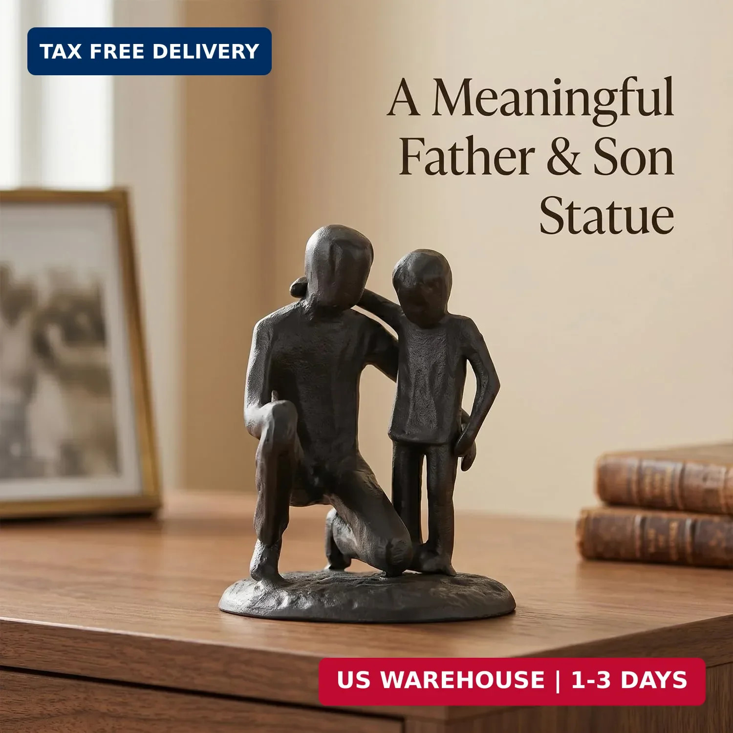 Iron Father and Son Sculpture,Sentimental Gift for Dad,Meaningful Birthday Gifts