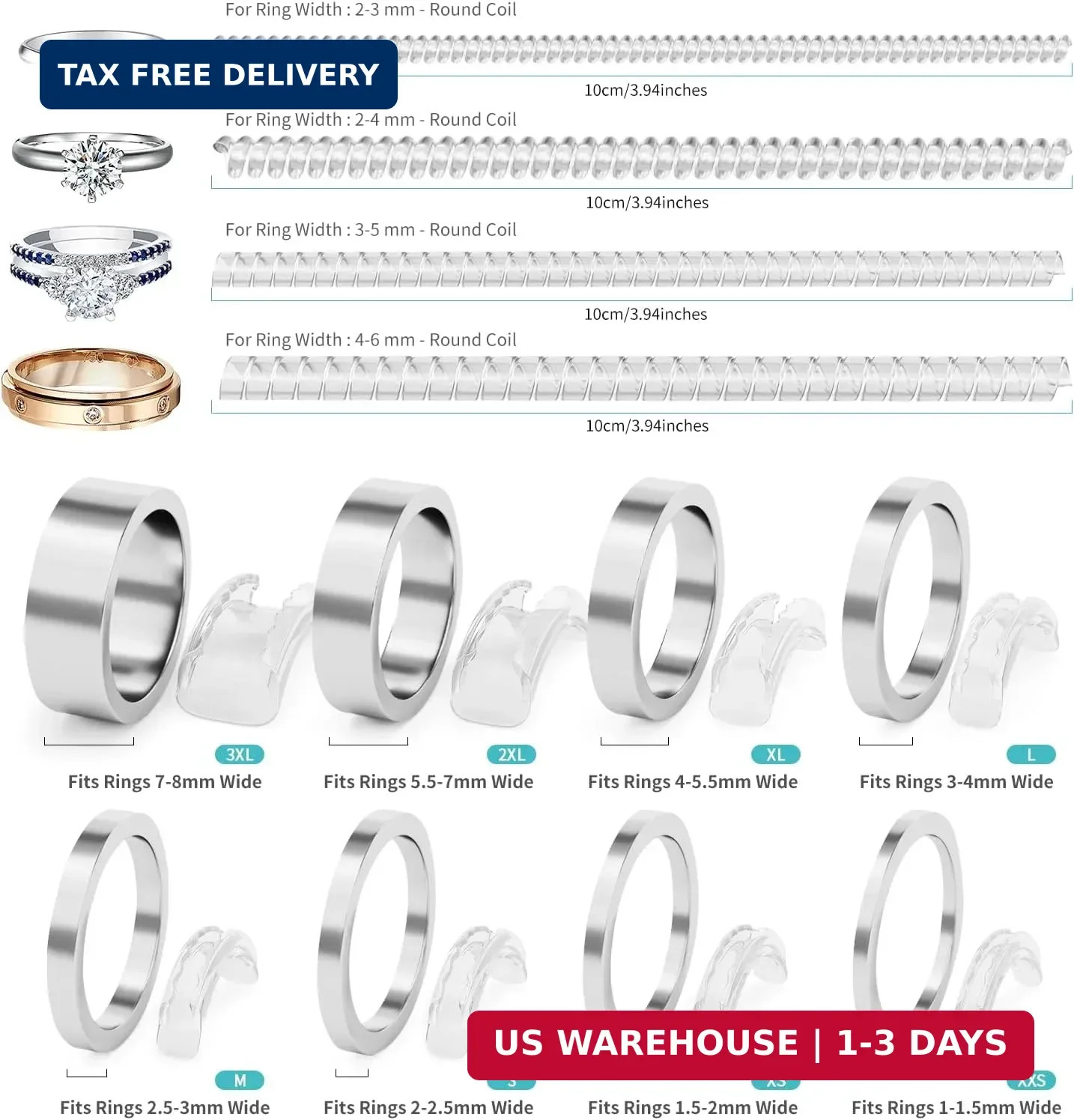 Ottemax Ring Sizers for Loose Rings – 12Pack, 12 Sizes, Ring Guards for Women& M