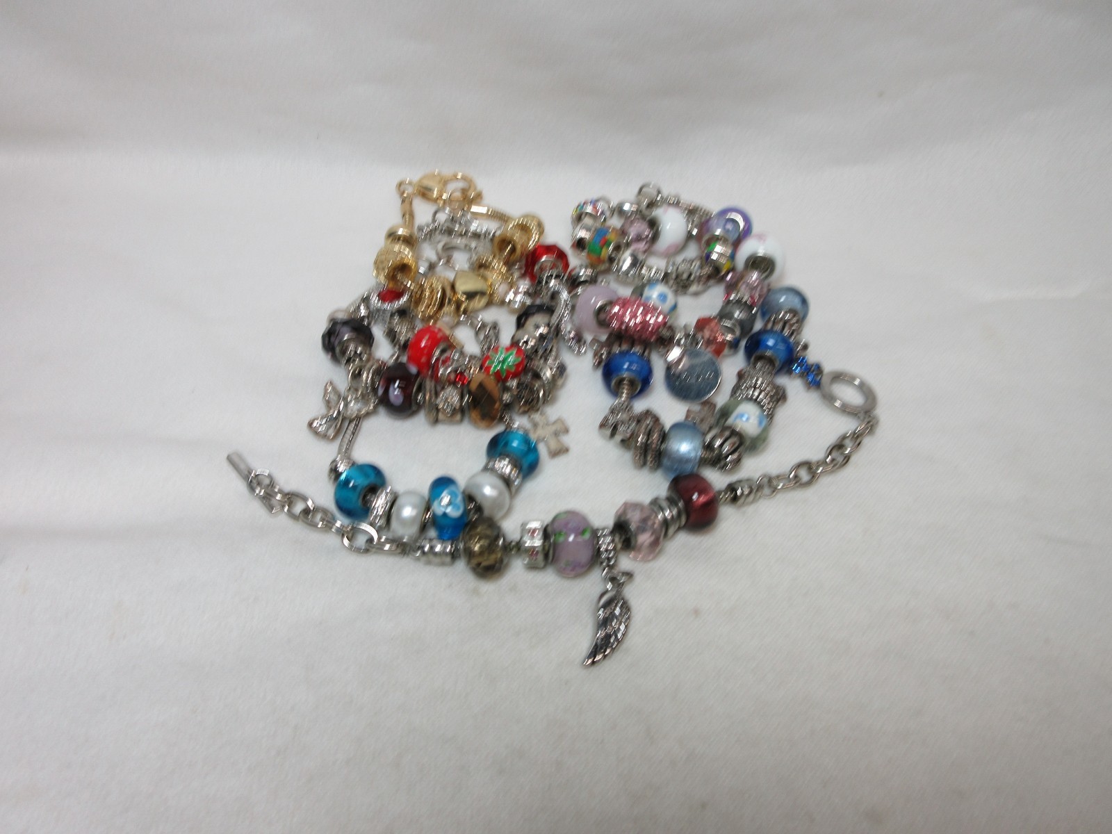 LOT OF SLIDE CHARM BRACELETS ASSORTED LOT MULTI COLOR ART GLASS #7