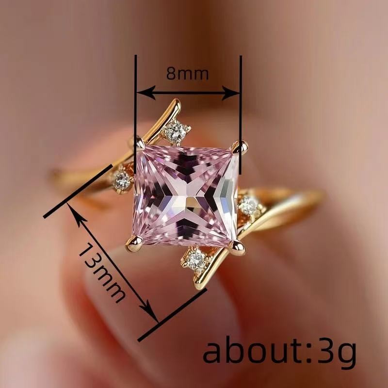 Fashion Women 18k Gold Plated Pink CZ Rhombus Band Ring Size 6-10