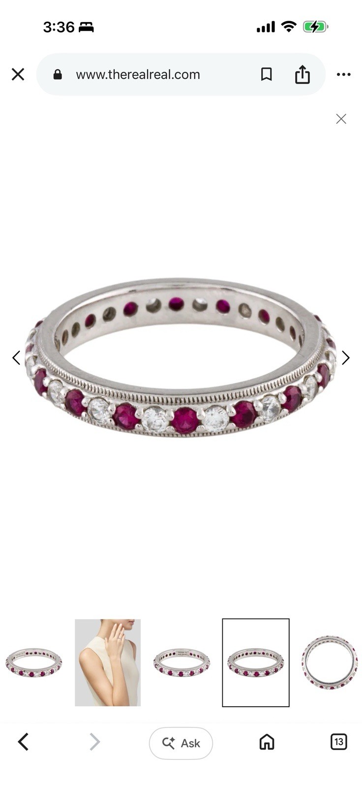 Tacori CZ 925 sybthetic ruby & cubic zirconia eternity band In very good