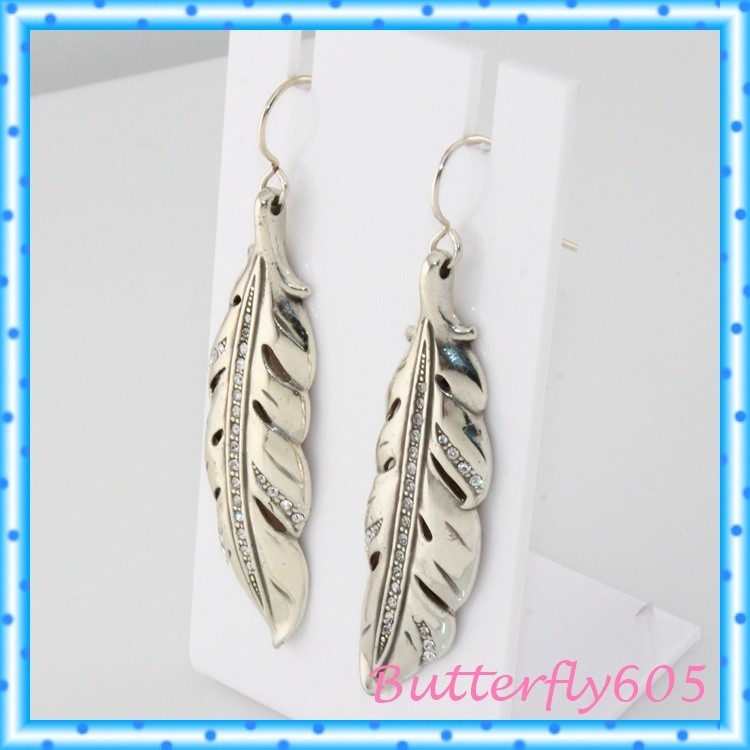 Brighton Contempo Feather Silver Crystal French Wire Earrings