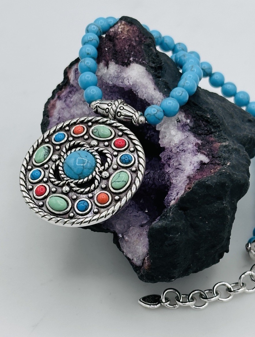 Brighton Loretto Mesa Turquoise Bead Medallion Necklace Colorful Pendant