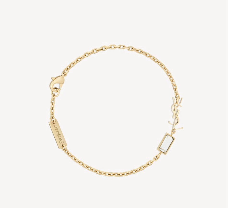 YSL Saint Laurent Cassandre Charm Bracelet Brass Metal Gold Size M New with Box