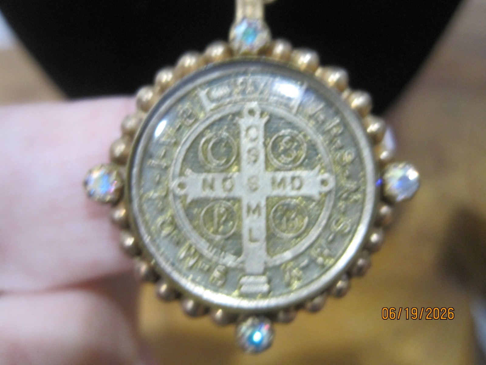 VSA Virgin Saints & Angels San Benito Crystal Necklace Gold Tone Saint Benedict